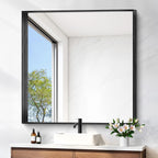 Black Bathroom Mirror, 42x42 Inch Rectangular Framed Mirror, Large Wall Mounted Bathroom Vanity Mirror Over Sink for Bedroom,Restroom, Living Room, Hangs Vertically or Horizontally