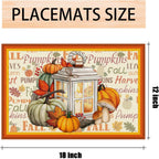 Linen Fall Placemats Set of 4 - Farmhouse Table Mats for Home Decor - Autumn Thanksgiving Kitchen Dining Room Table Decorations