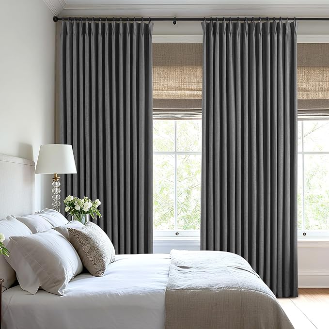 Pinch Pleated Linen Curtains 100% Blackout 102 Inches Long - Image 8