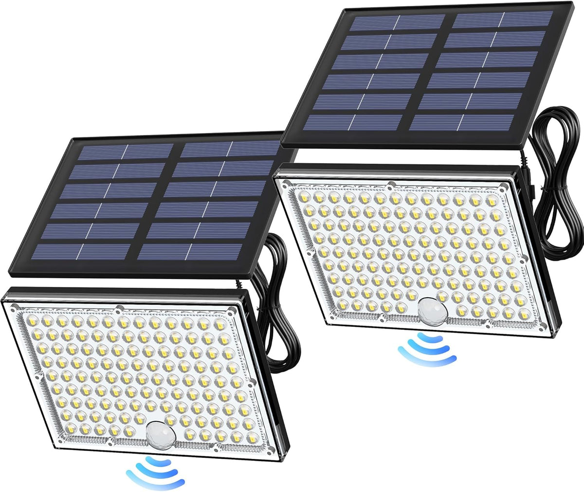 JACKYLED Motion Solar Lights Outdoor, 113 LED Cool White Bright Solar Flood Lights Waterproof, Dusk to Dawn Outdoor Solar Powered Security Lights for Fence Porch Patio Yard Garage, 2 Pack