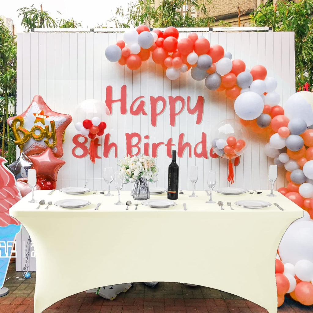 SuperO Waterproof Spandex Table Cover for 4FT Table Universal Fitted Stretch Tablecloth for Party, Banquet, Wedding and Events-Ivory