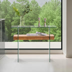 ivinta Glass Console Table with Storage, 39.4" Modern Narrow Entryway Table for Living Room, Entrance, Hallway or Bedroom 5101 (Natural Wood)