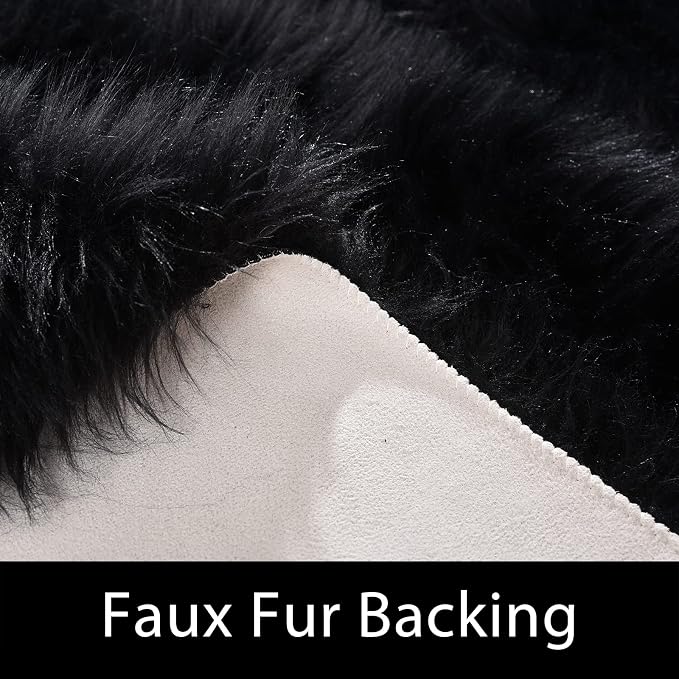 Latepis Black Runner 2x5 Washable Rug Faux Sheepskin Bedroom Rug Soft Fluffy - Image 3