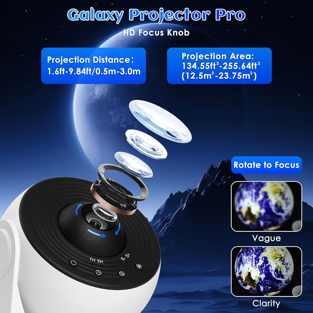 Galaxy Projector for Bedroom Pro Version, HD 12 in 1 Film Discs Star Projector Galaxy Light, Planetarium Projector with Timer, White Noise, 360 ° Rotation, Bluetooth, Remote Control
