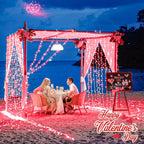 400 LED Red String Lights Outdoor, 132ft Red Christmas Lights 8 Modes Clear Wire, Plug in Waterproof Fairy String Lights for Bedroom Christmas Decorations