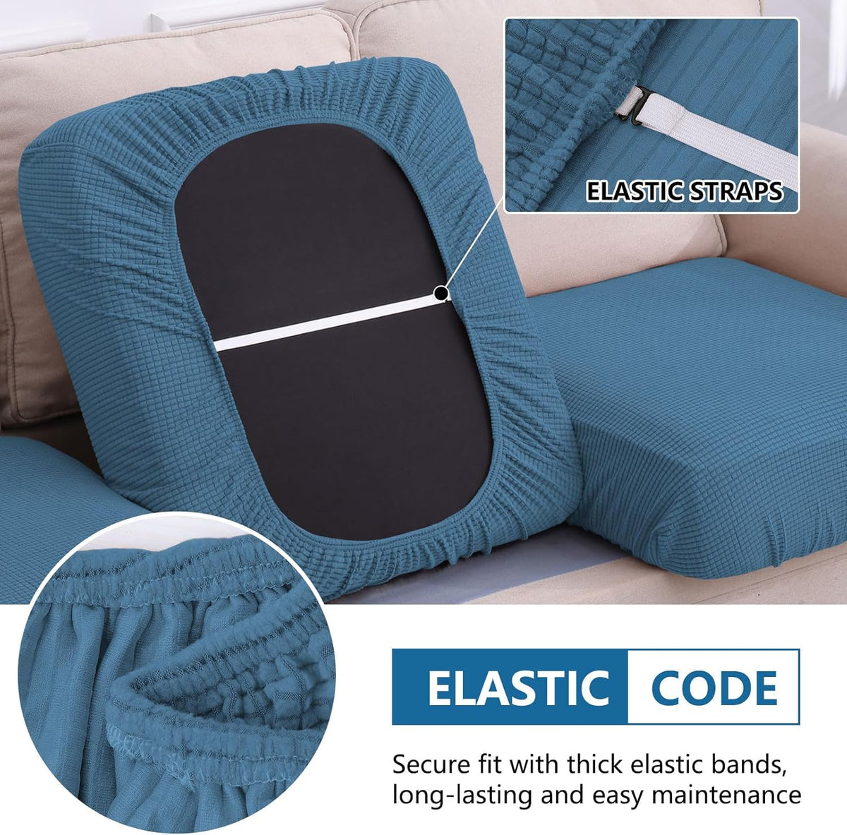 hyha Waterproof Couch Cushion Covers for Pets, Non Slip Sofa Seat Cover for Dogs Washable, Soft Thick Stretch Jacquard Fabric, Sofa Slipcovers with Elastic Bottom (1 Piece for Backrest M, Blue)