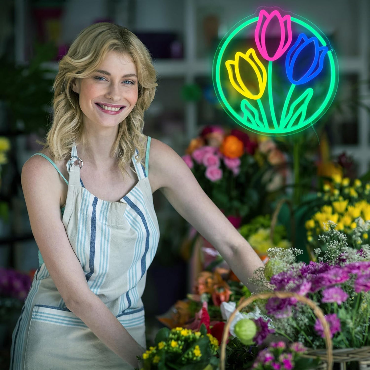 Tulip Neon Sign Flower Neon Lights for Wall Decor Vibrant Flower Shaped Light-up Sign for Girls Bedroom Teen Room living Room Dormitory shop Perfect Valentines Mothers Day Birthday Gift