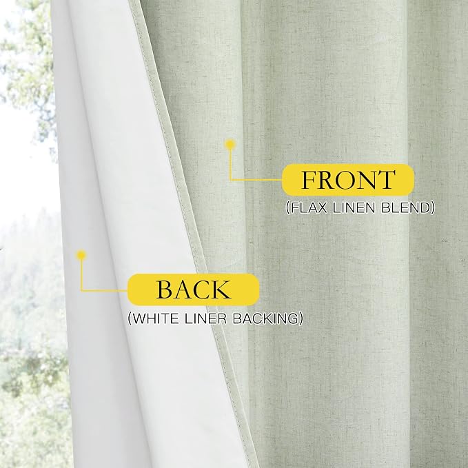 NICETOWN 100% Blackout Sage Green Linen Cold Blocking Curtains 90 inches Length - Image 5
