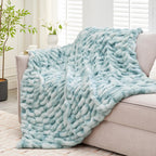 Ultra Soft Luxury Faux Fur Throw Blanket for Counch,Fuzzy Fluffy Plush Warm Cozy Elegant Wrinkled Blanket for Sofa Bedroom Living Room,（50"x60",Tie-dye Freshwater Blue）