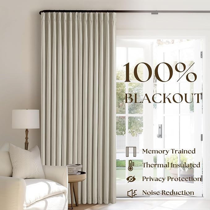 Oatmeal Pleated Linen 100% Blackout Curtains 90 Inches Long - Image 3
