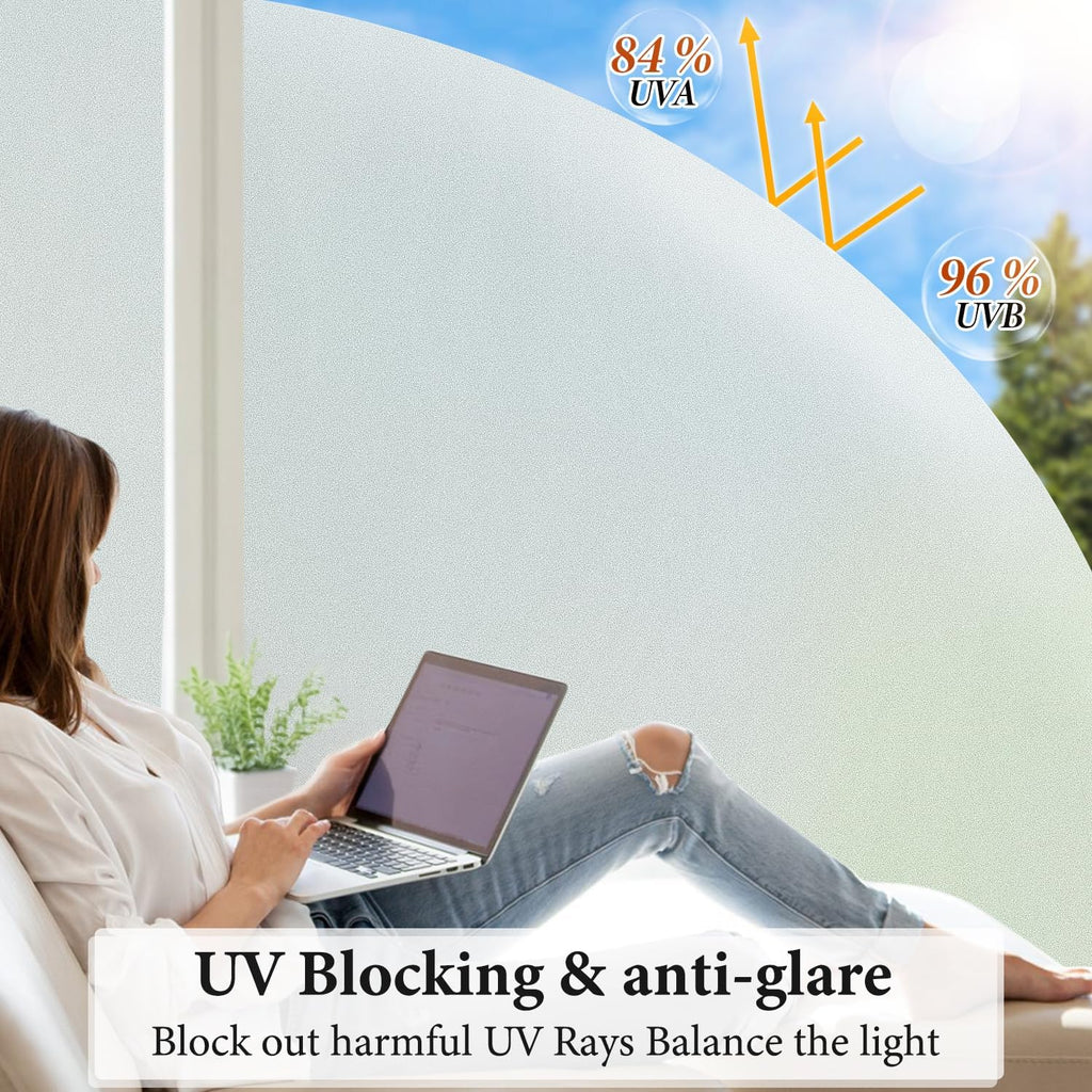 DUOFIRE Window Privacy Film Natural Frosted Glass Window Film Static Cling No Glue Anti-UV Window Cling Privacy Film Non Adhesive for Office Meeting Room Bathroom Living Room 17.4in. x 78.7in. S001