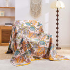 Boho Throw Blanket for Bed, 100% Cotton Soft Rustic Quilt Fall Blanket, 80"x90" Floral Printed Farmhouse Decor Bed Blankets, All Season Rustic Reversible Bohemian Throw Quilt