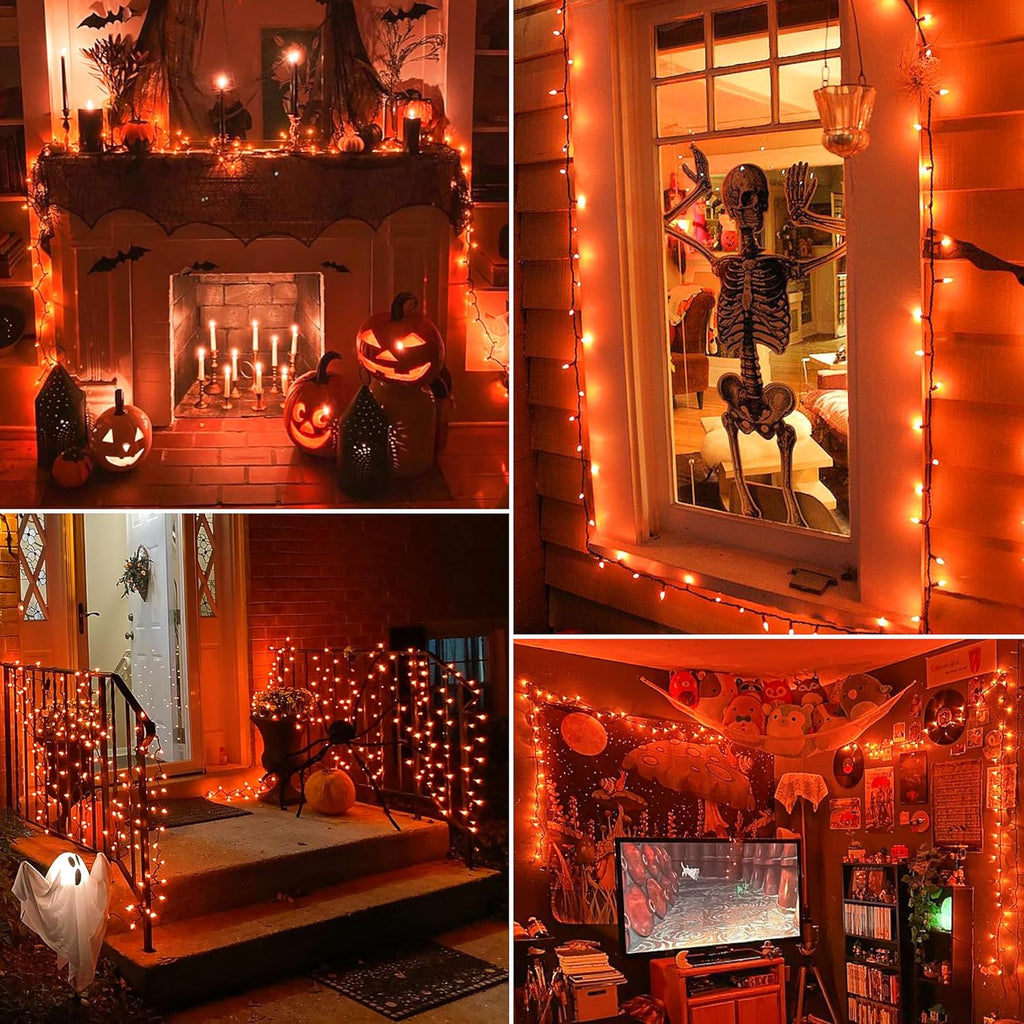 Orange Halloween Tree Lights with Green Wire,13ft 50 Incandescent Bulb Waterproof Fairy Lights，Plug in Mini String Lights for Christmas, Patio, Holiday, Party, Home, Indoor Outdoor Decor