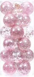 Sea Team Shatterproof Clear Plastic Christmas Ball Ornaments Decorative Xmas Balls Baubles Set with Stuffed Delicate Decorations (70mm/2.76 inch 24-Pack, Pink)