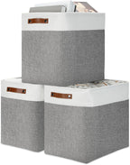 DULLEMELO Storage Baskets 17 inch Large Basket for Blanket Living Room, Foldable Storage Bins Baskets for Organizing [3 Pack] Blanket Storage Baskets Organizer for Home,Office,Closet(White&Grey)