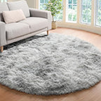 Tie-Dyed Light Grey Round Area Rug 4ft, Ultra Soft Bedroom Circle Rugs by ONASAR