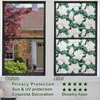 Window Privacy Film Stained Glass Decorative Static Clings Frosted Window Tint for Home Room Decor Bathroom Door Car Stickers with Glittering Effect, Removable(Magnolia Design)