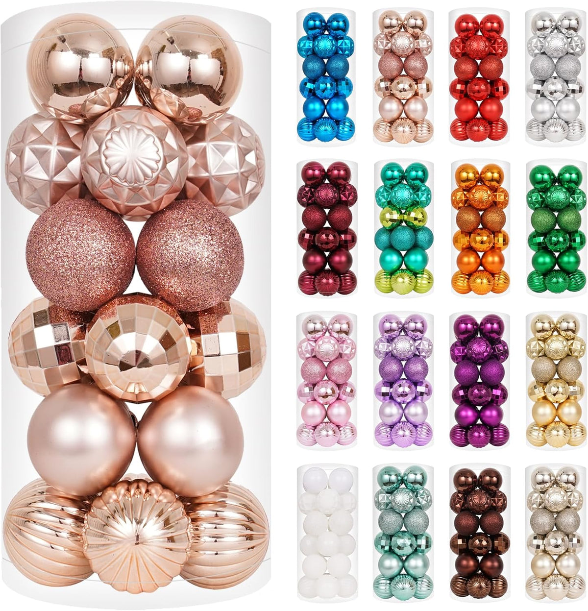 XmasExp 24ct Christmas Ball Ornaments Shatterproof Xmas Tree Hanging Balls Decorations Perfect for Holiday Wedding Christmas Decor (Rose Gold, 1.57")