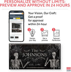 Tailored Canvases Gothic Family Wall Decor - Personalized Grunge Vintage Skeleton Room Decor for Home, Halloween Lovers, Men & Women for Bedroom, Living Room - Custom Couple Name, White Print, 48"x24"