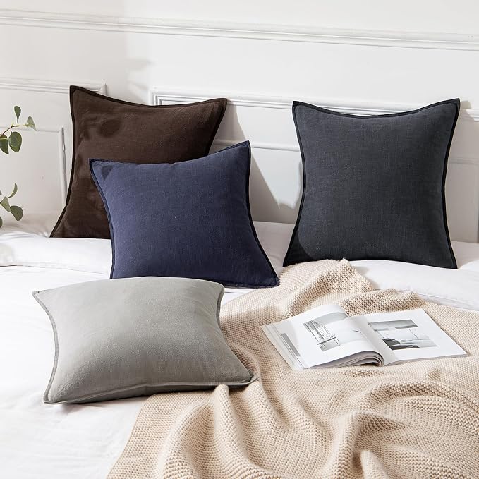 MIULEE Decorative Linen Pillow Covers 20x20 Inch Navy | Boho Farmhouse​ - Image 4