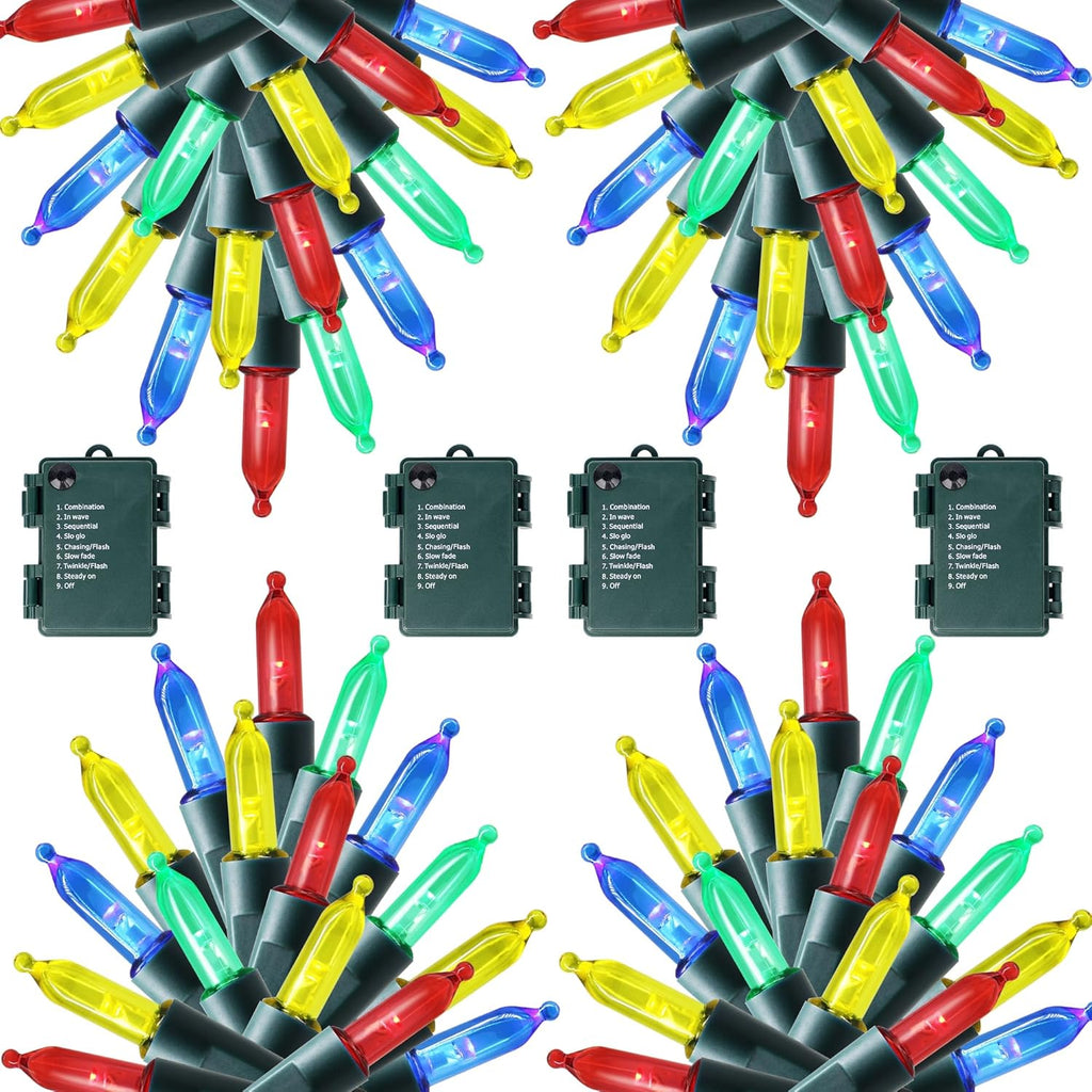 Joliyoou 4 Packs Total 200 LEDs 64ft Multicolored Christmas String Lights, Battery Operated Christmas Mini String Lights with 8 Lighting Modes, Indoor Outdoor LED Xmas Fairy String Lights with Timer