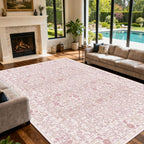Vintage Pink Living Room Rug, 9x12 Washable Area Rugs - Image 3