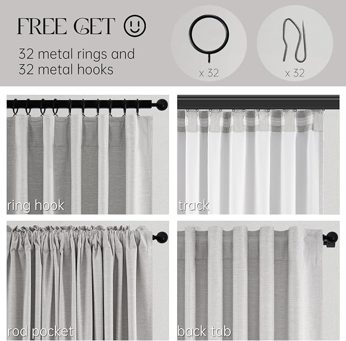 Topfinel 102 Inches Long Custom Blackout Linen Curtains, Burlap Drapes 2 Panels - Image 5