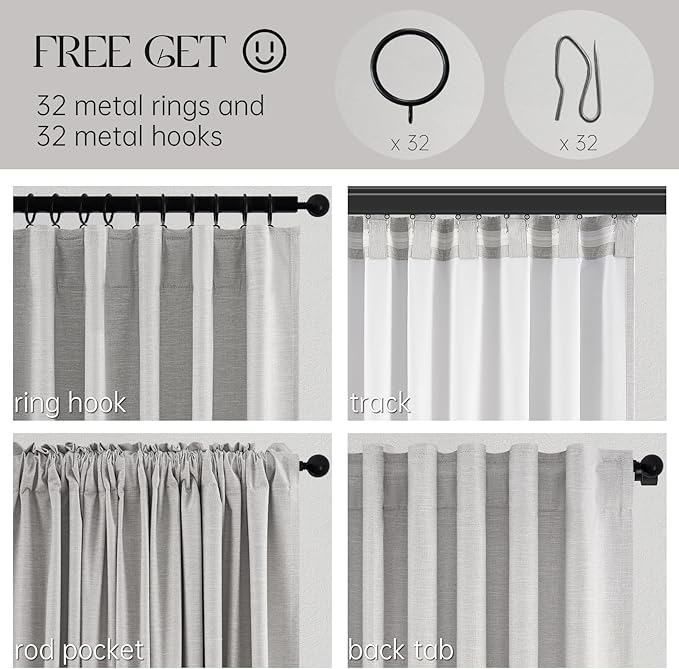 Topfinel Linen Gray Blackout Curtains 96 Inch Long, Boho Beige Gothic Viral - Image 5