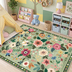 RELEANY Floral Washable 9x12 Area Rugs LightGreen | Flower Carpet Print Boho - Image 8