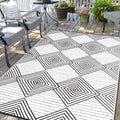 Waterproof Outdoor Rug 8x10ft, Foldable Reversible Plastic Straw Mat for Patio RV Deck Porch Backyard Balcony Camping Picnic Beach Indoor Outdoor Carpet, Black&White