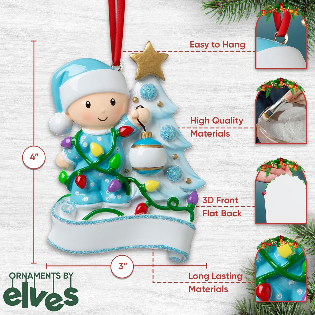 Personalized Christmas Tree Toddler Ornament 2024 - Baby's 2nd Christmas Ornament 2024 Decorating First Christmas Ornament Boy Toddler Christmas Ornaments Blue Toddler Ornaments for Christmas Tree