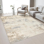 Area Rug Living Room: 8x8 Modern Washable Soft Carpet Beige Brown | - Image 5