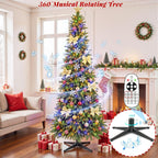 6.5ft Slim Pencil Christmas Tree Pre-lit, Remote Control, Rotating & Foldable Stand, RGB & Warm White Light for Home Decor