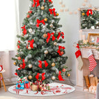 Christmas Pink Flamingo Snowflake Tree Skirt, Seasonal Tree Mat Holiday Party Supplies Ornaments Indoor Outdoor Decorations for Tabletop Trees 35.4 Inches