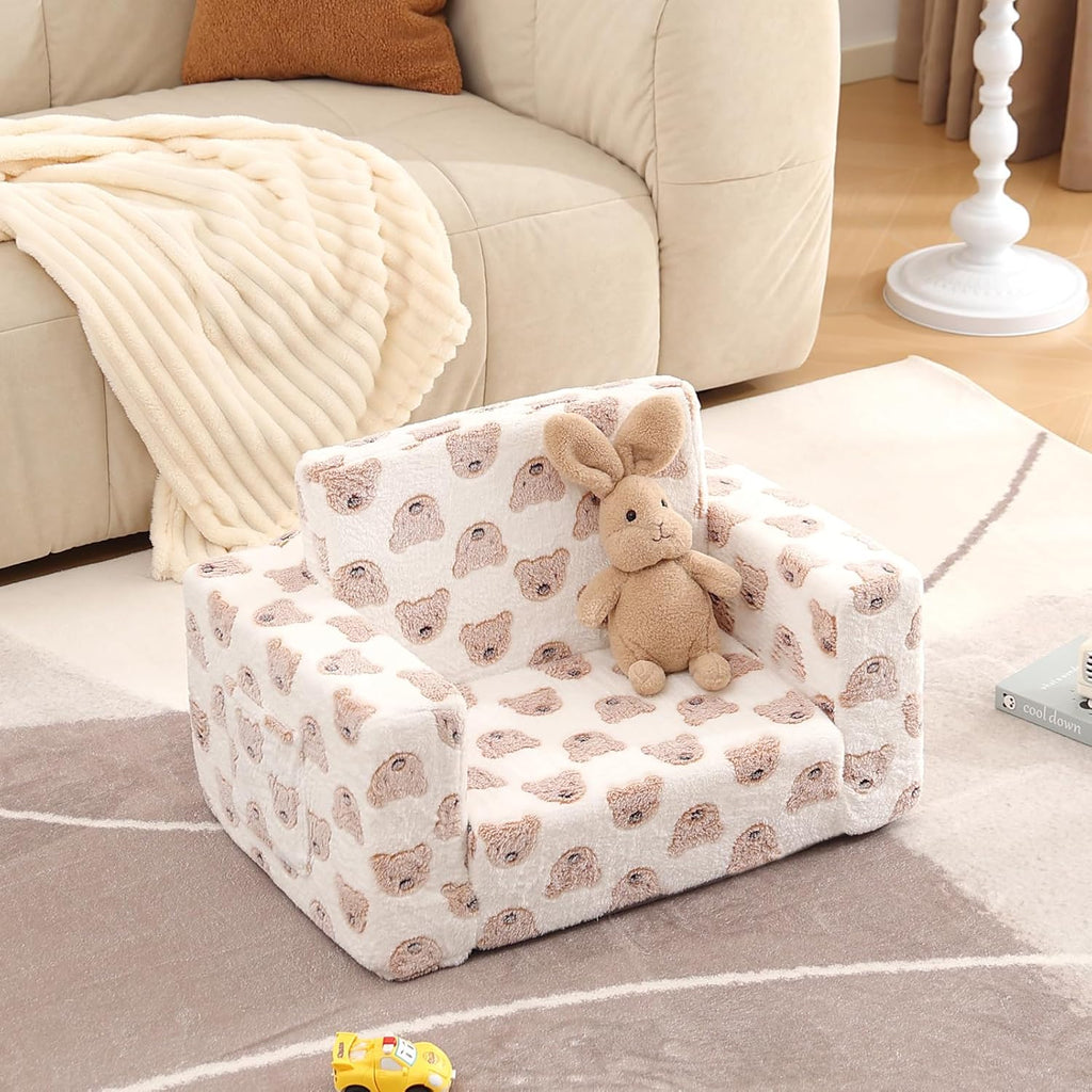 Toddler Chair Kids Couch, 2-in-1 Comfy Armchair with Removable and Washable Cover Carrying Handle, Convertible Reading Chair Toddler Couch for Girls and Boys