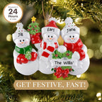 Personalized Family of 3 Ornament 2025 | Free 24h Customization | Laser Engraved Snowman Christmas Ornaments for Tree | Custom Gift Wrapped Festive Holiday Keepsake for Three Persons