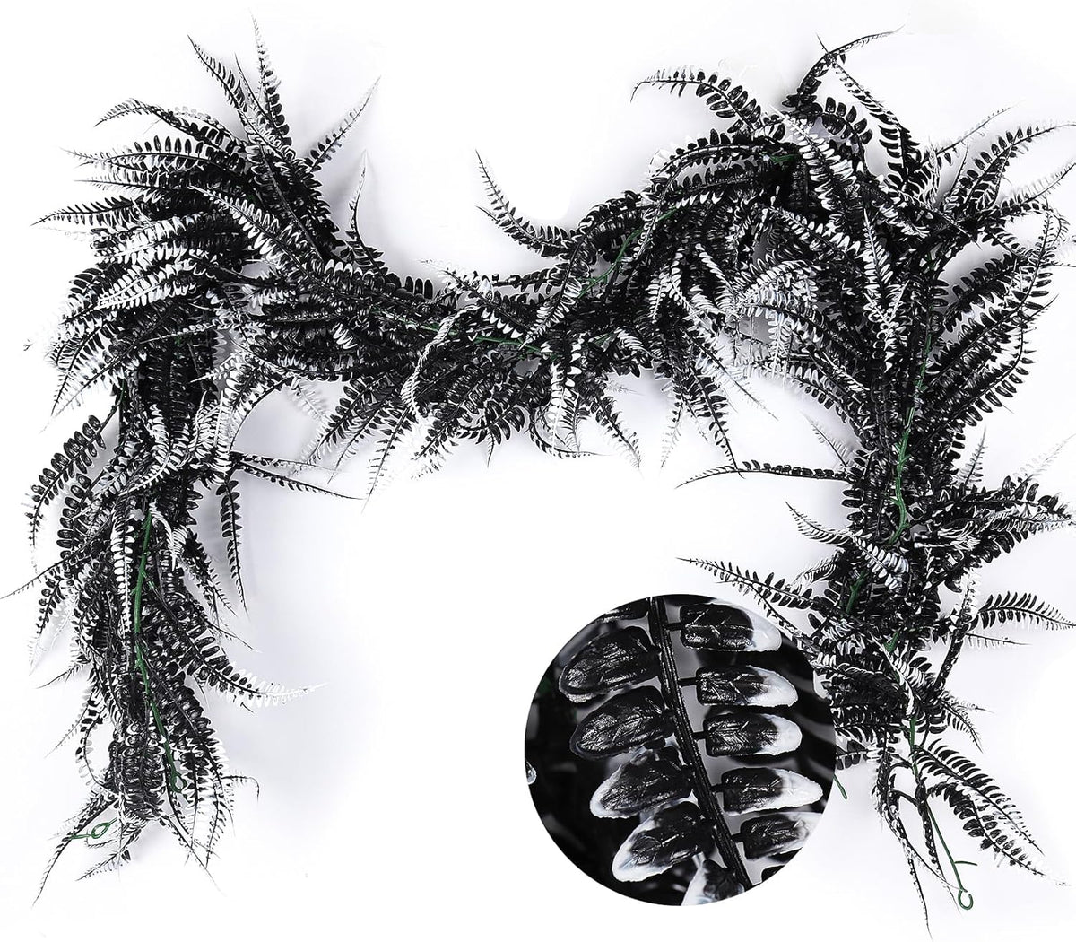 RECUTMS 2pcs Black Garland Artificial Boston Ferns 6 FT Faux Hanging Greenery UV Resistant Halloween Decor