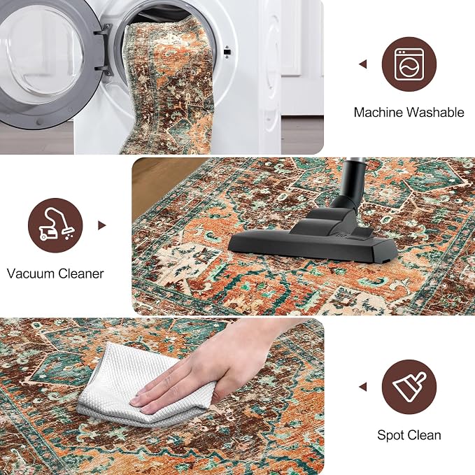 Yamaziot Washable Area Rug, 2x3 Small Boho Vintage Entryway Non-Slip Rug | - Image 4