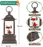 Christmas Snow Globe Cardinal Lantern, Glitter Lighted Christmas Decorations for Home with Music, Light Up Musical Snowglobe Cardinal Décor