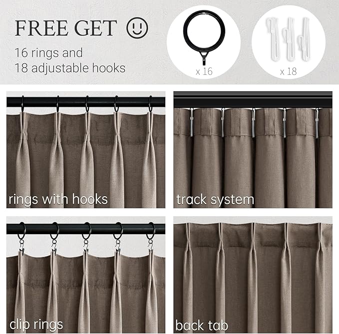 Topfinel 84 Inches Long Pinch Pleated Semi Sheer Curtains, Dark Flax Blended - Image 3