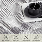 Amélie Home Chenille Knit Throw Blanket for Couch, Checkered Texture Decorative Soft Blanket for Sofa, Bed & Living Room, 50"x60", Grey & White