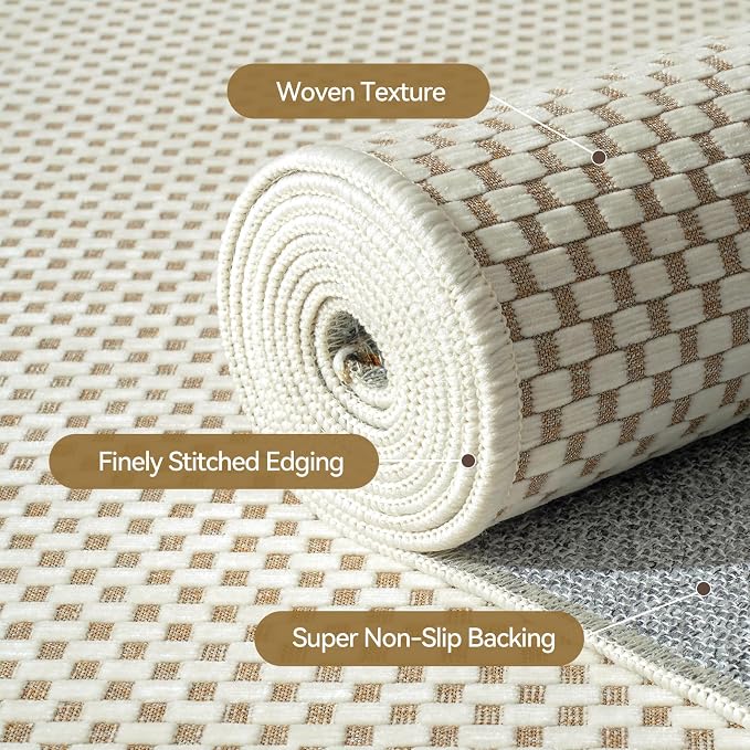 3x5 ft Area Rug Entryway Runner Kitchen Rugs Non Slip Washable Beige | Boho - Image 5