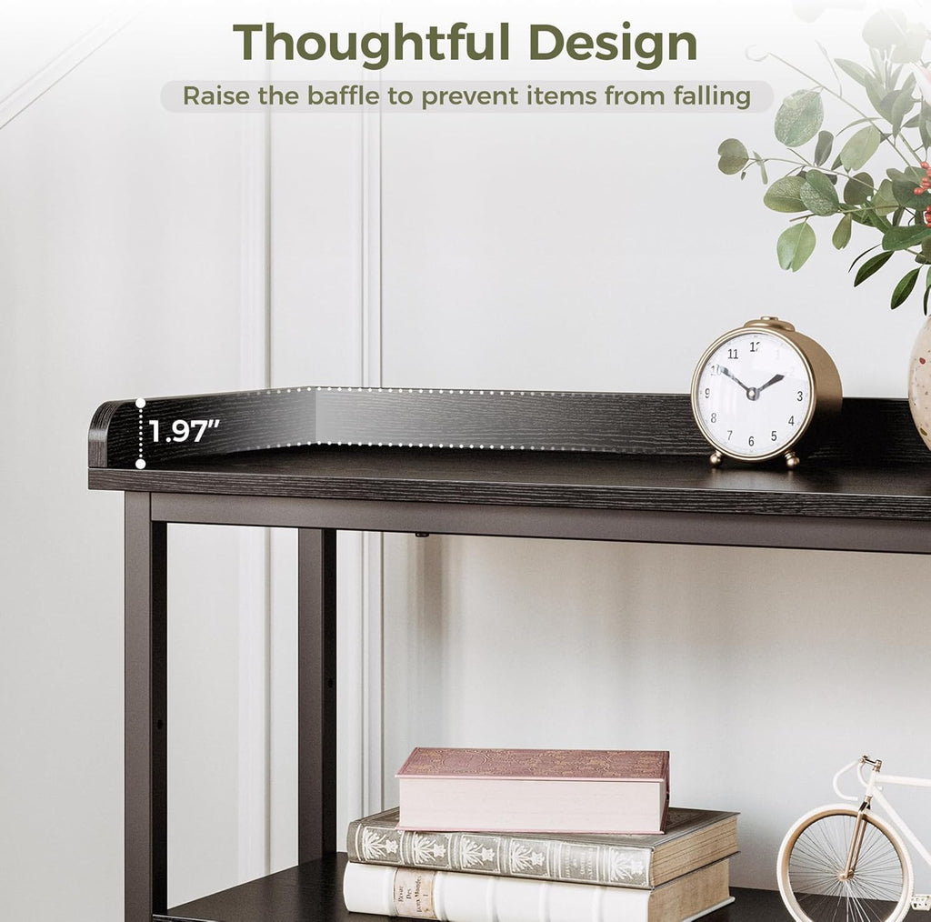 IRONCK Console Table, Sofa Table with Power Outlet, Farmhouse Hallway Table for Entryway, Living Room, Height Adjustable, Easy Assembly, Vintage Black,55"