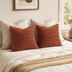 MIULEE Fall Euro Sham Corduroy Decorative Throw Pillow Covers 24x24 Rust | - Image 5