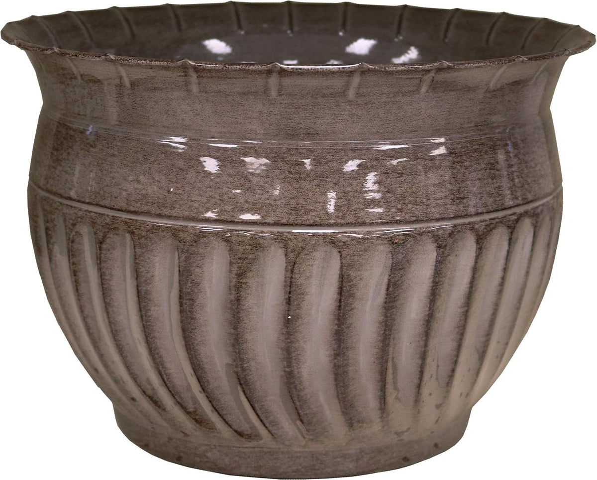 Headwind 8" Sutton - Rosewood Brown, Ironstone Metal Planter Pot. Indoor Outdoor Use,
