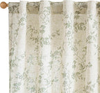 Green Vintage Floral Linen Curtains Farmhouse 38W X 90L 2 Panels | Elisa Series by Lazzzy