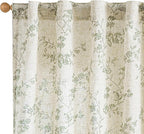 Extra Long Green Vintage Floral Linen Curtains Farmhouse 2 Panels | Elisa by Lazzzy