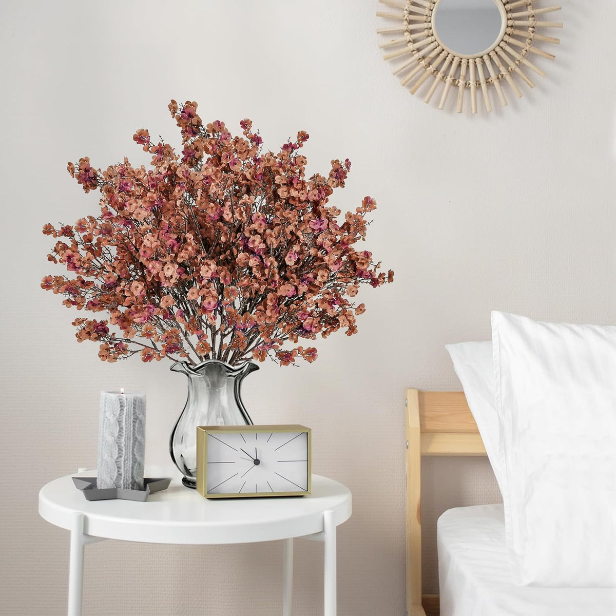 Sggvecsy 15 Pcs Babys Breath Artificial Flowers Gypsophila Bouquets Bulk Real Touch Fake Silk Flowers for Home DIY Floral Arrangement Table Centerpiece Fall Autumn Decoration (Orange Brown)