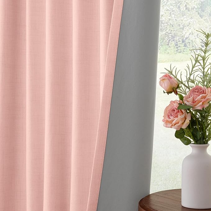 INOVADAY Linen Textured 100% Blackout Sliding Door Curtains 102x108 | Blush Pink - Image 6