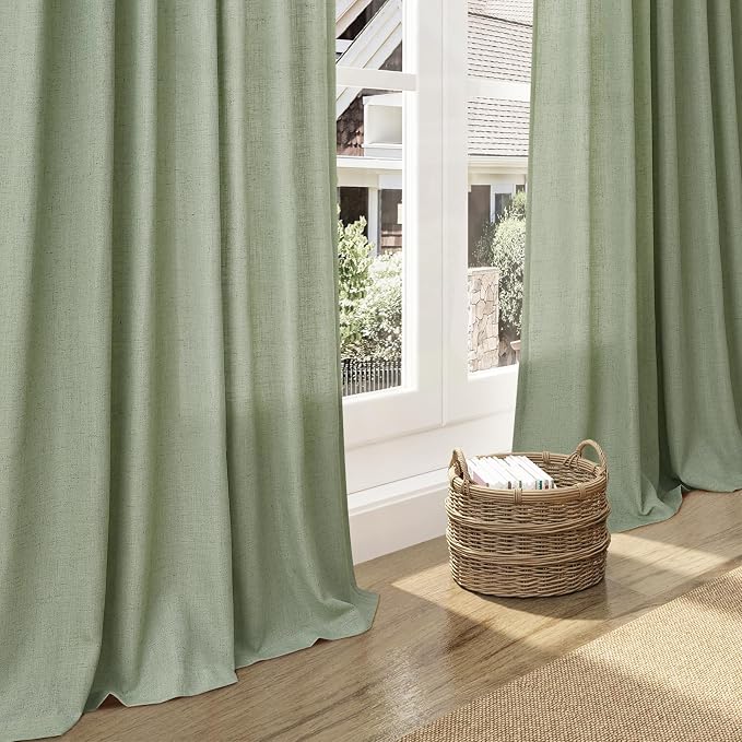 Light Sage Linen Curtains for Living Room 63 Inches Long 2 Panel Set Light - Image 6
